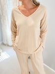 V-Neck Long Sleeve Top and Pants Set