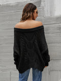 Cable Knit Openwork Off-Shoulder Sweater