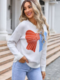 Bow Round Neck Dropped Shoulder Sweater