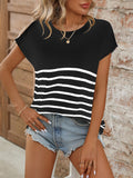 Striped Round Neck Short Sleeve Knit Top