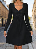 Cutout Long Sleeve Knee Length Dress