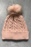 Cable-Knit Cuffed Hat with Pom-pom