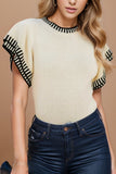 Contrast Trim Round Neck Short Sleeve Knit Top