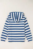 Drawstring Striped Long Sleeve Hooded Sweater