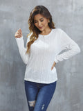 Eyelet Round Neck Long Sleeve Top