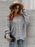 Cable Knit Openwork Off-Shoulder Sweater