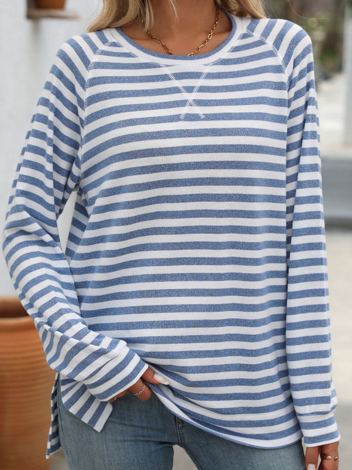 Mandy Striped Round Neck Long Sleeve T-Shirt