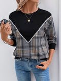 Perfee Plaid Round Neck Long Sleeve Sweatshirt