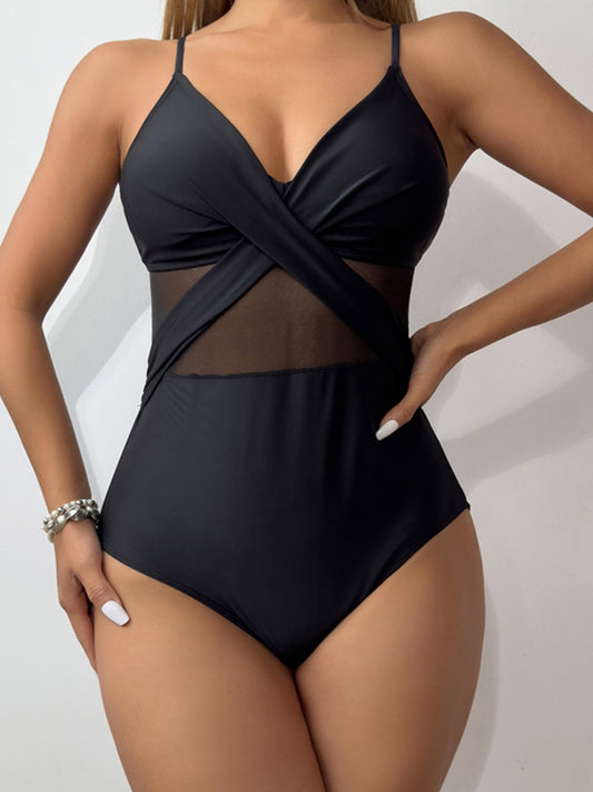 V-Neck Spaghetti Strap One-Piece Swimwear