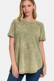 Zenana Heathered Round Neck Short Sleeve Top