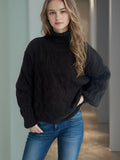 Cable-Knit Turtleneck Long Sleeve Sweater