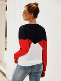 Color Block Round Neck Long Sleeve Top