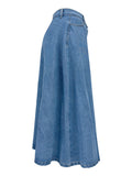 Buttoned Midi Denim Skirt with Pockets