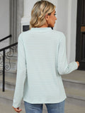 Striped Notched Long Sleeve T-Shirt