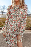 Floral Round Neck Long Sleeve Dress