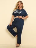 Plus Size PEACE FOREVER Short Sleeve Top and Pants Set