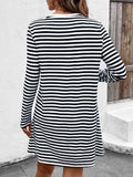 Heart Striped Round Neck Long Sleeve Mini Tee Dress