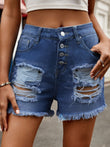 Distressed Raw Hem Denim Shorts