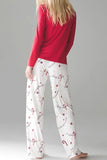 Round Neck Long Sleeve Top and Printed Pants Lounge Set