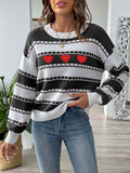 Heart Round Neck Long Sleeve Sweater