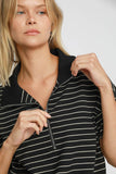 Umgee Striped Half Zip Short Sleeve Sweatshirt