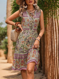 Printed Tie Neck Sleeveless Dress