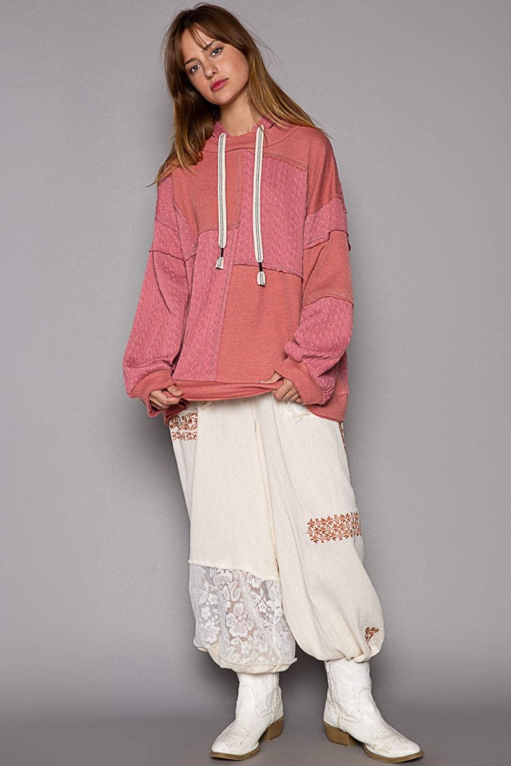 POL Exposed Seam Hooded Knit Top