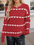 Heart Round Neck Long Sleeve Sweater