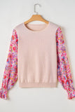 Printed Round Neck Flounce Sleeve Sweater