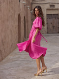 Surplice Balloon Sleeves Tied Dress