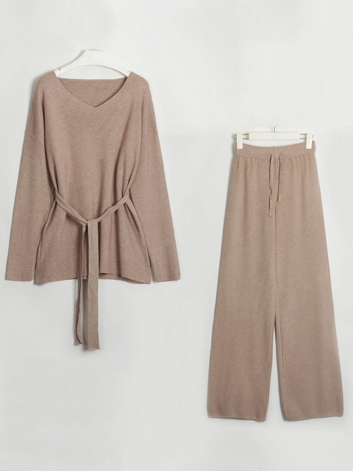 V-Neck Long Sleeve Top and Drawstring Pants Sweater Set