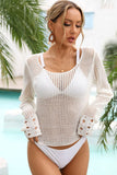 Openwork Scoop Neck Long Sleeve Cover-Up