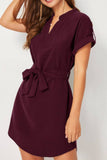 Tied Notched Short Sleeve Dress