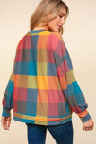 Haptics Round Neck Color Block Plaid Top