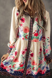 Flower Button Down Lantern Sleeve Dress