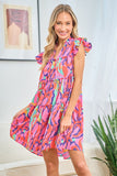 First Love Full Size Printed Ruffle Cap Sleeve Tiered Dress