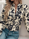 Perfee Printed Notched Long Sleeve Shirt