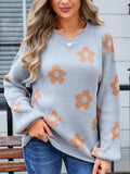 Angel Wings Flower Round Neck Dropped Shoulder Sweater