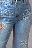 Rhinestone Straight Jeans with Pockets