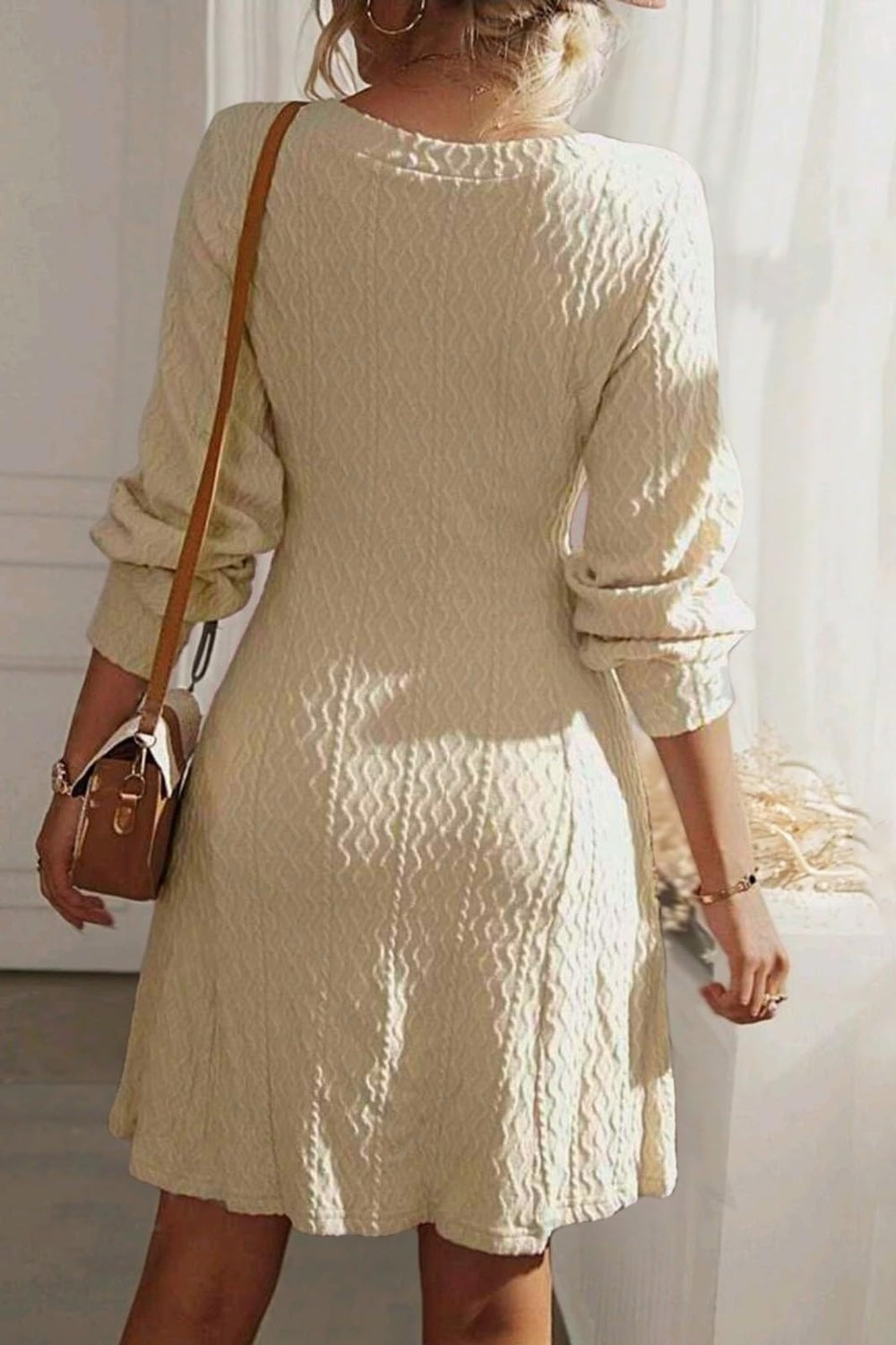 Texture V-Neck Long Sleeve Dress