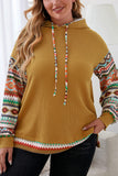 Plus Size Waffle-Knit Geometric Dropped Shoulder Hoodie