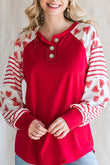 Heart Printed Round Neck Long Sleeve T-Shirt