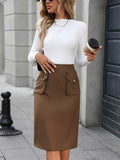 Elastic Waist Skirt with Pockets