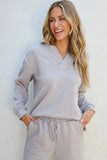 Textured Long Sleeve Top and Drawstring Pants Set