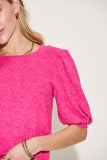 Zenana Round Neck Lantern Half Sleeve Sweater