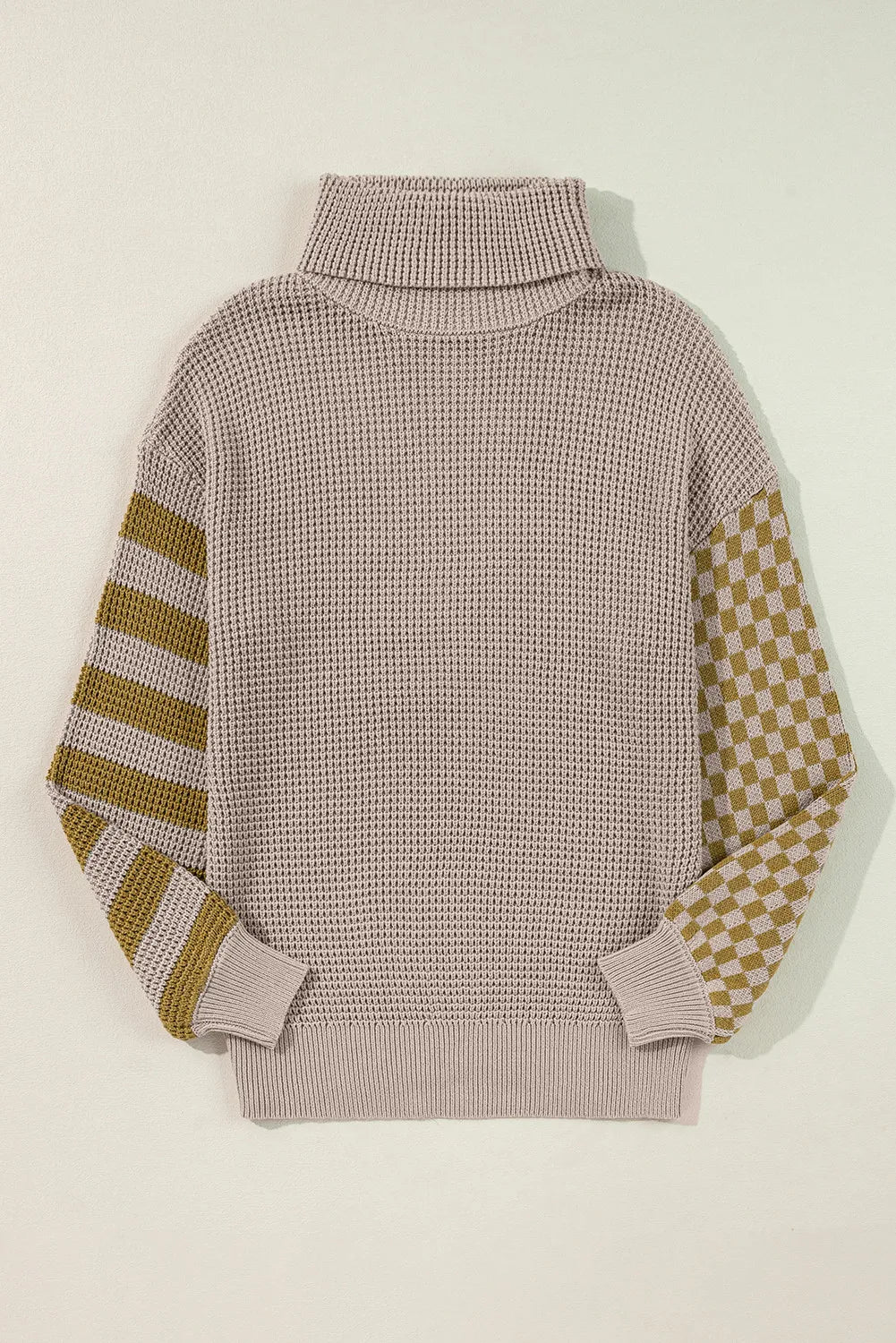 Checkered Striped Turtleneck Long Sleeve Sweater