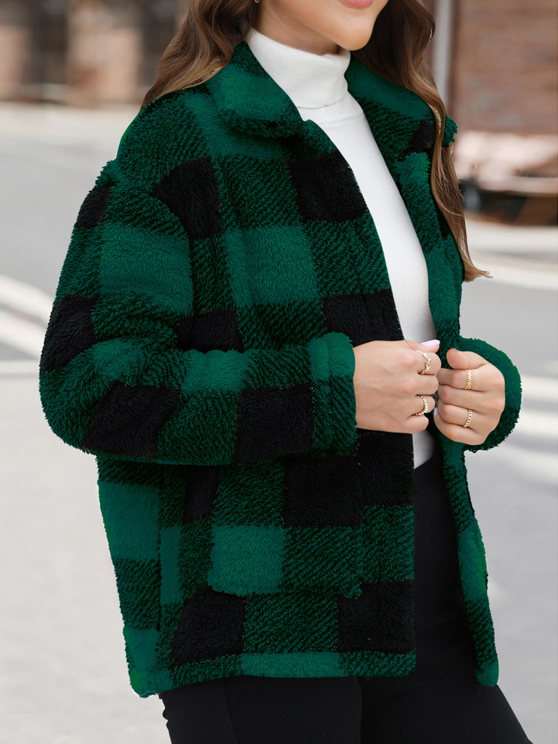 Button Up Drop Shoulder Fuzzy Jacket