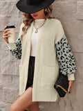 Pocketed Leopard Open Front Cardigan