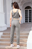 Waffle-Knit Cropped Tank and Drawstring Pants Set