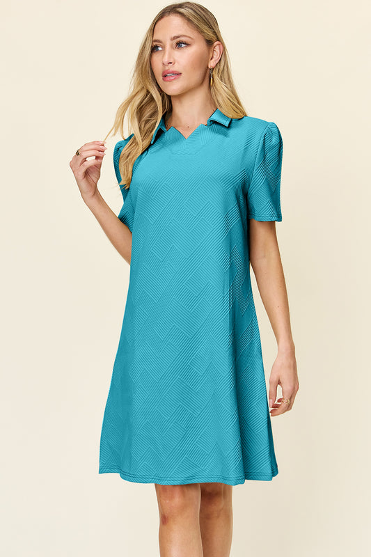 Double Take Full Size Texture Collared Neck Short Sleeve Dress